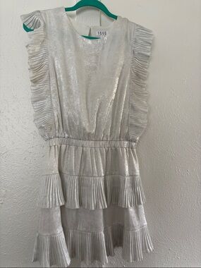 TCEC White Silver Metallic Pleated-Ruffle Girls' Dress